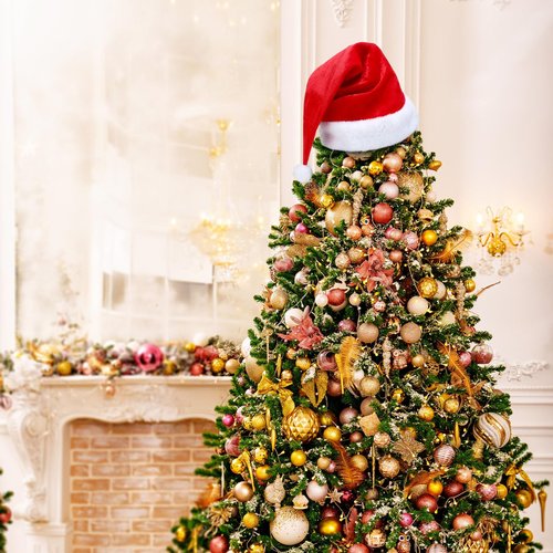 Gejoy 26 x 15 Inch Christmas Tree Topper Large Santa Tree Topper Red Santa Hat Christmas Trees Ornament for Winter Xmas Holidays Party Decorations (Classic)