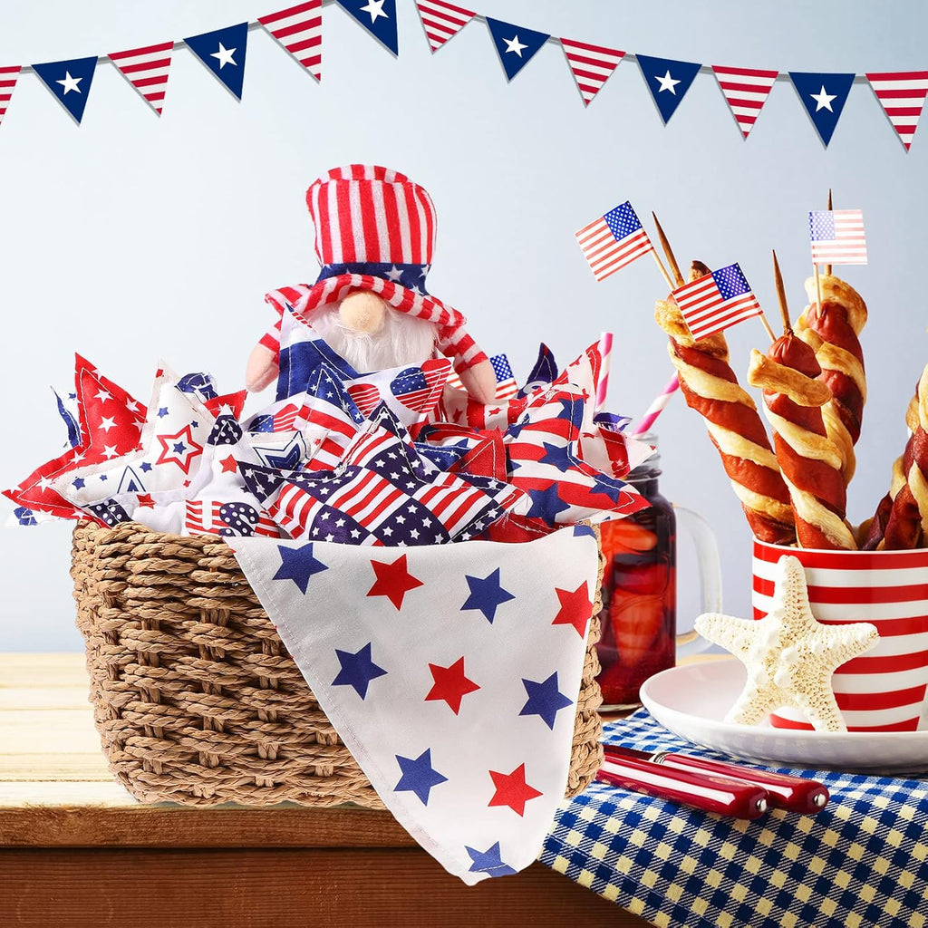 Oudain 15 Pcs Large 5-Inch Patriotic Star Ornaments - Stuffed Fabric Decor for 4th of July, Red White & Blue