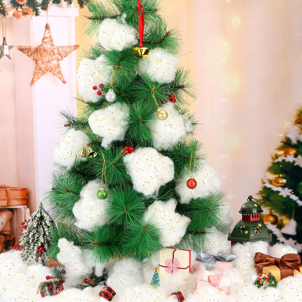 Sumind Winter Fake Snow Decoration - Fluffy Artificial Cotton Fiber for Crafts & Christmas Decor | Glitter Gold