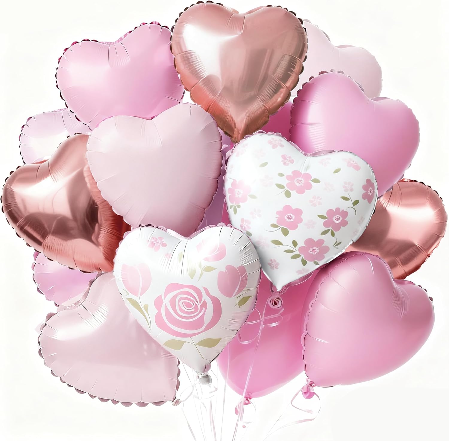 PartyWoo Pink Balloons - 127 Pcs in Various Sizes & 15 Pcs Heart Foil for Valentine's Day Decor