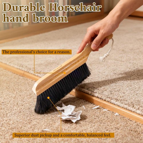 BFWood Horse Hair Hand Broom, Woodworking Bench Cleaning Brush, Fireplace Dust Brush, Hand Broom for Shop, Furniture, Carpet, Car Wash, Sweeping, Workspace, Exhibition-Hall, Upholstery