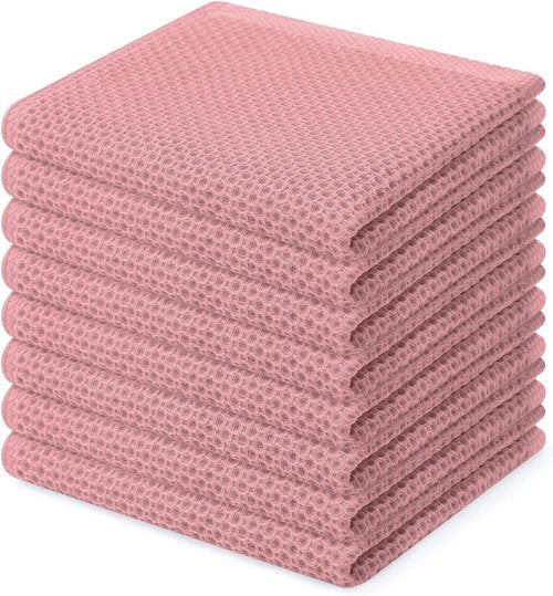 Homaxy 100% Cotton Waffle Weave Dish Cloths - Ultra Soft & Absorbent Quick-Drying Towels | 12x12 Inches, 8-Pack in Dried Rose