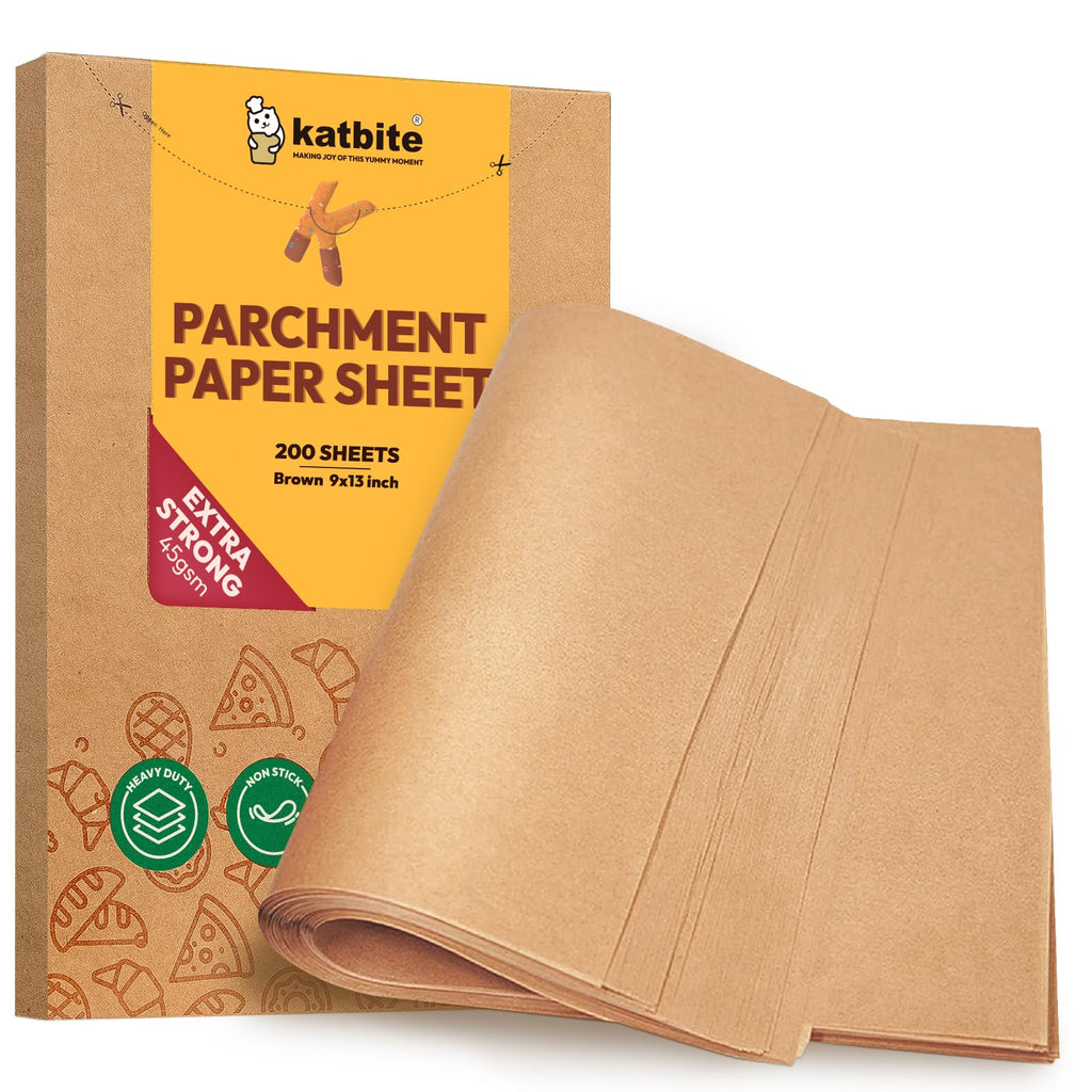 Katbite 200Pcs 9x13 inch Heavy Duty Unbleached Parchment Paper, Parchment Paper Sheets for Baking Cookies, Cooking, Frying, Air Fryer, Grilling Rack, Oven(9x13 Inch)