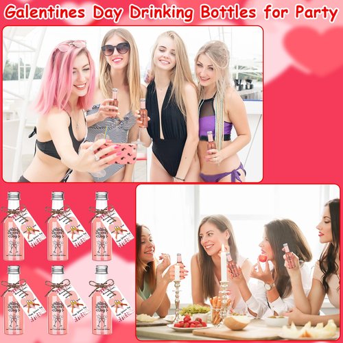 50 Pack Happy Galentine's Day Party Favors Mini Liquor Bottles 1.7oz/50ml Empty Plastic Reusable Small Alcohol Bottles with Silver Screw Caps Tags Twines for Wine Drinks Juicing Supplies