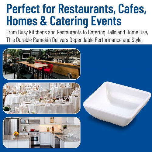 Carlisle FoodService Products Ramekins Sauce Bowl, Square Bowl for Catering, Kitchen, Restaurant, Plastic, 2 Ounces, White, (Pack of 48)