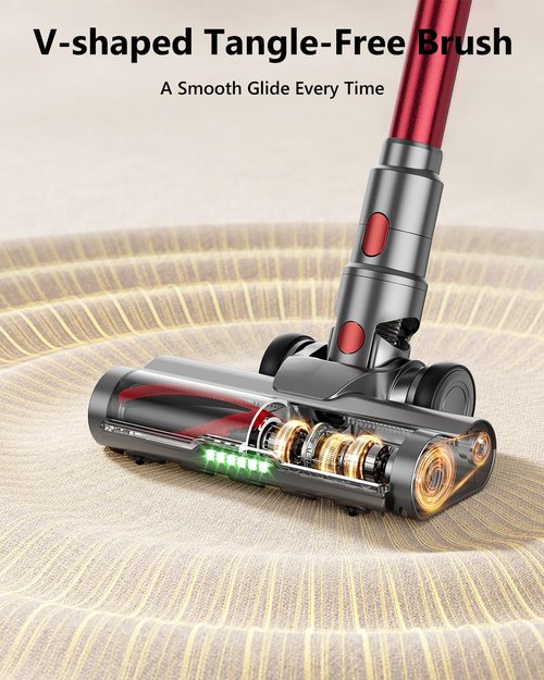 Cordless Vacuum Cleaner, 580W 48Kpa 65Mins Vacuum Cleaners for Home, Self-Standing Stick Vacuum with Auto Scrapping Dust Tech, Low Noise Rechargeable Cordless Vacuum for Hardfloor, Carpets, Pet Hair
