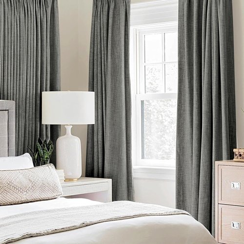 MIULEE Dark Grey Linen Texture Curtains - 2 Pack, 52x108 Inch, Blackout Grommet Design for All Seasons