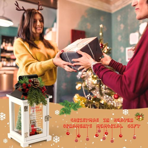 Christmas In Heaven Memorial Lantern - Small Photo Frame & Wreath | Thoughtful Gift for Loved Ones