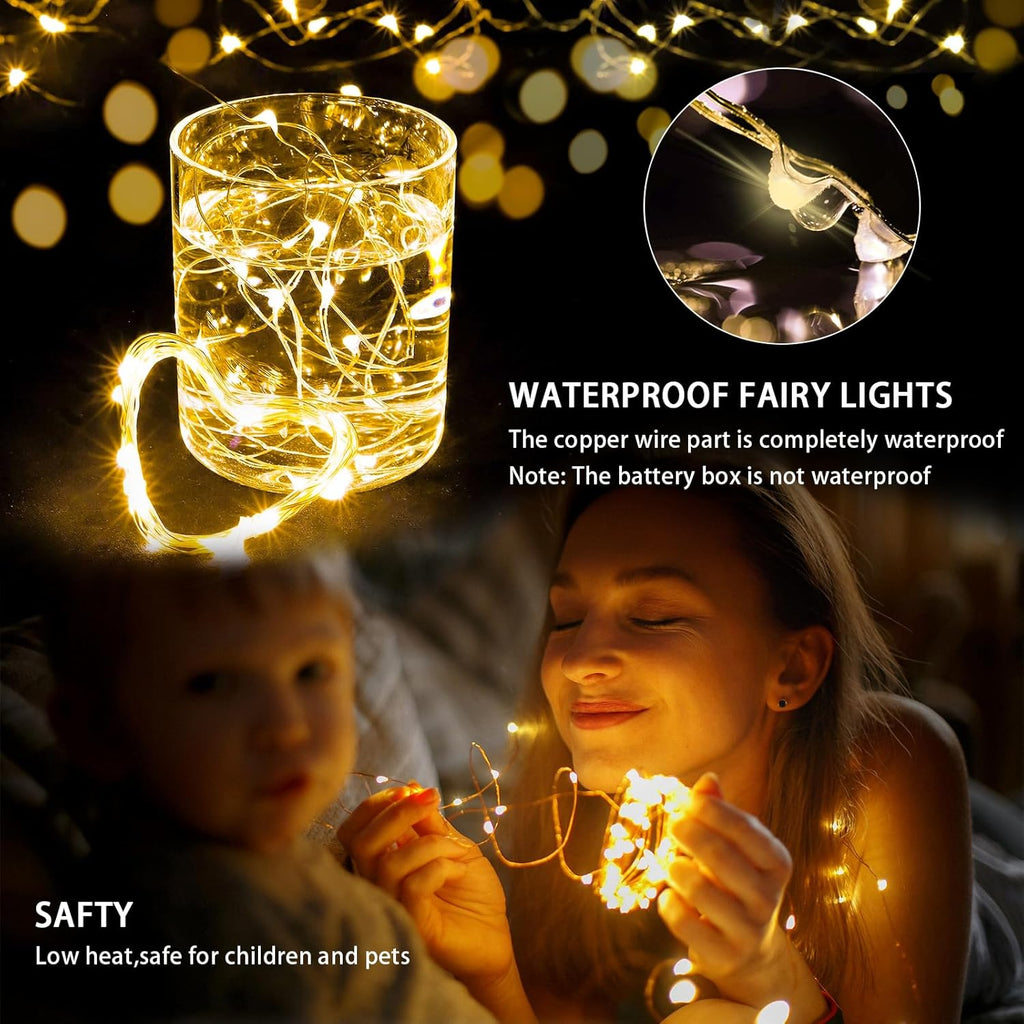 Skiennix 12 Pack Fairy Lights - 7Ft 20 LED Twinkle String Lights | Battery Operated & Waterproof for Weddings, Parties, and Home Decor - Warm White