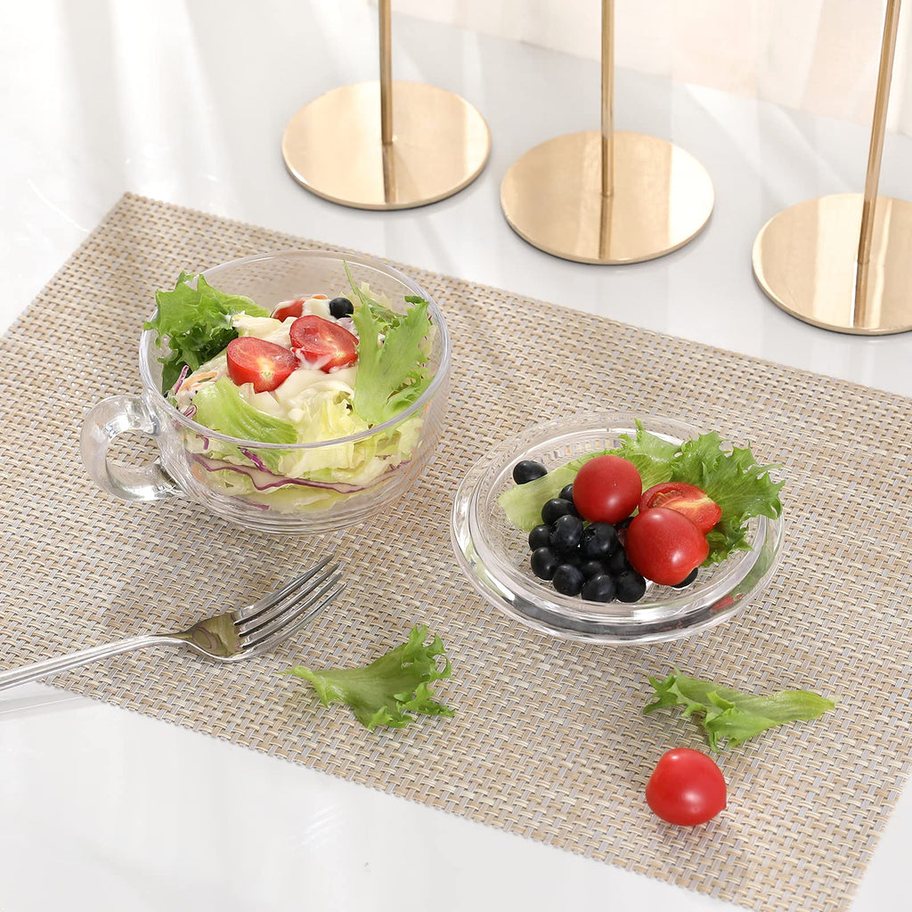 Foyofly Glass Cereal Bowl Soup Bowl with Handle Clear Small Bowls with Lid Oatmeal Breakfast Bowls Microwave Safe Glassware Yogurt Bowl Dessert Pasta Rice,500ml/16 oz
