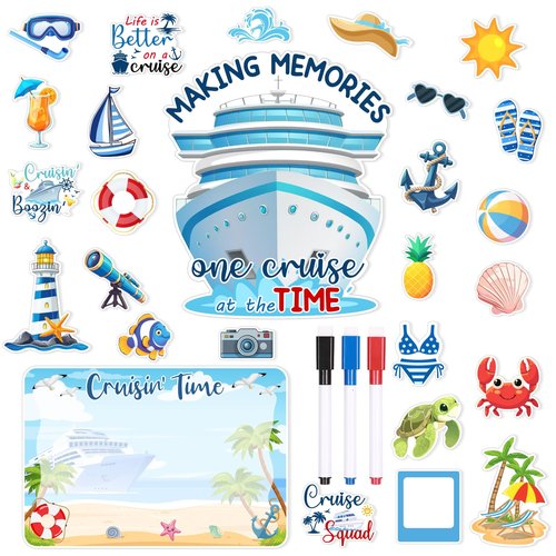 27PCS Cruise Door Decorations Magnetic, Large Nautical Cruise Magnets Funny Carnival Ship Magnets for Door & Fridge, with 3 Pcs Pen