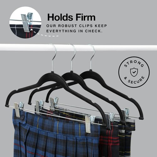 Home-it Pants Hangers - Black Velvet Non-Slip Clips for Space-Saving Storage | 10 Pack