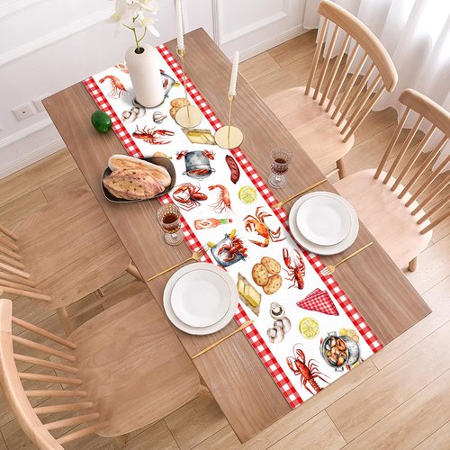 Buxiuer Crawfish Boil Table Runner Buffalo Check Lobster Crab Seafood Boil Themed Birthday Party Decoration Dining Room Home Kitchen Decor (13" x 72")