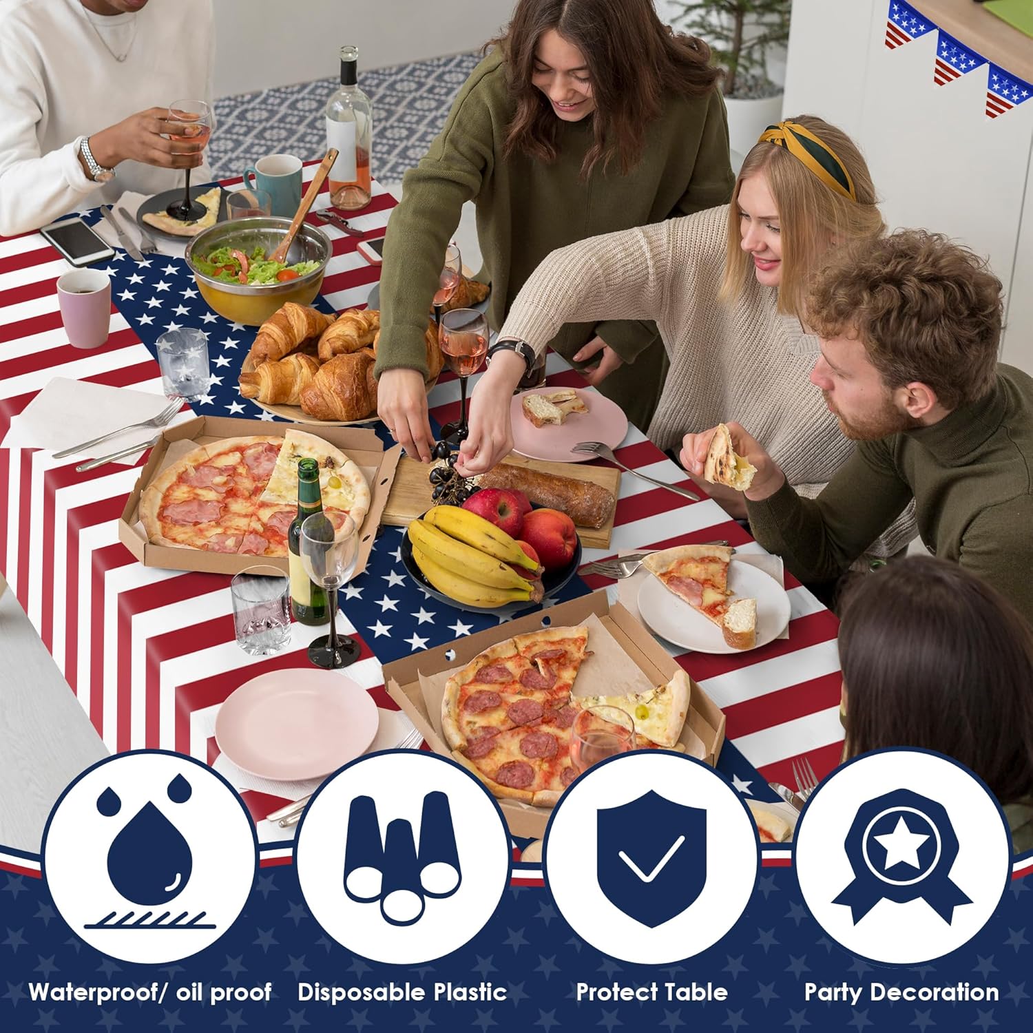 OHOME Patriotic American Flag Tablecloth - Perfect for 4th of July Celebrations | 54"x108", 2 Pack