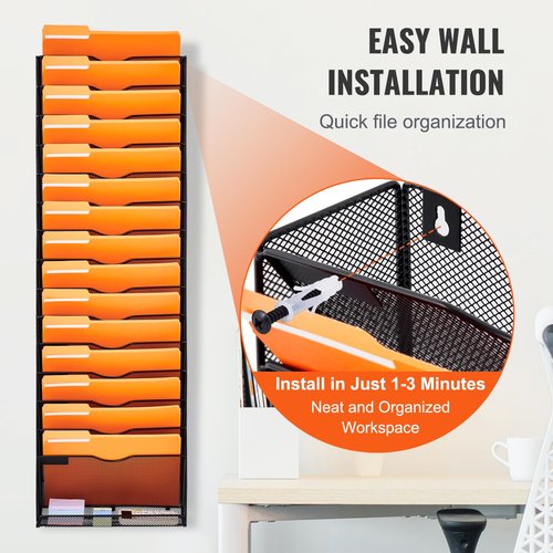 VEVOR Wall Newspaper Holder 1 Piece Brochure Holder with 16 Compartments, Wall Mounted Organiser Metal Magazine Holder for Magazines Paper and Documents File Tray for Office