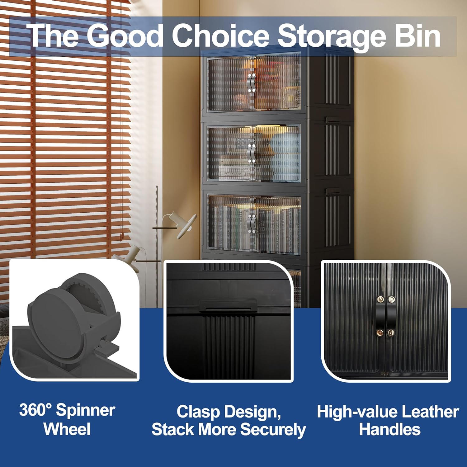 SAILUN Collapsible Storage Bins - 145 Gal/580 Qt, Stackable with Door & Lid, Ideal for Blankets & Pillows - Black 26" W x 17" D x 71" H