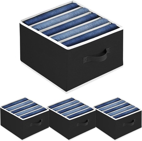 Homsorout Closet Organizers - 5-Cell Jean Organizer for Efficient Wardrobe Storage | Foldable Drawer Set (Black)