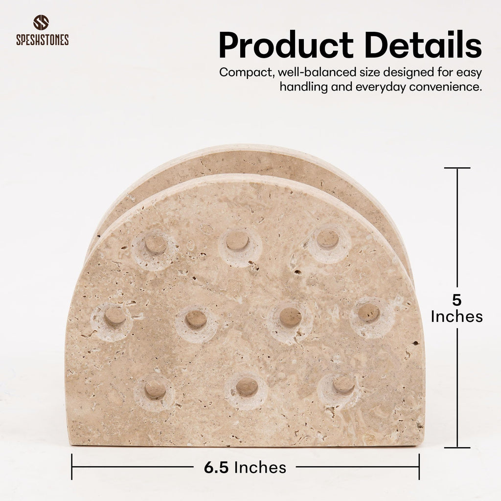 SPESHSTONES Marble Napkin Holder for Table 6.5 Inches Handmade Travertine Paper Napkin Holders for Napkins Everyday - Modern Cocktail Napkin & Tissue Holder for Kitchen Countertop and Bathroom Decor