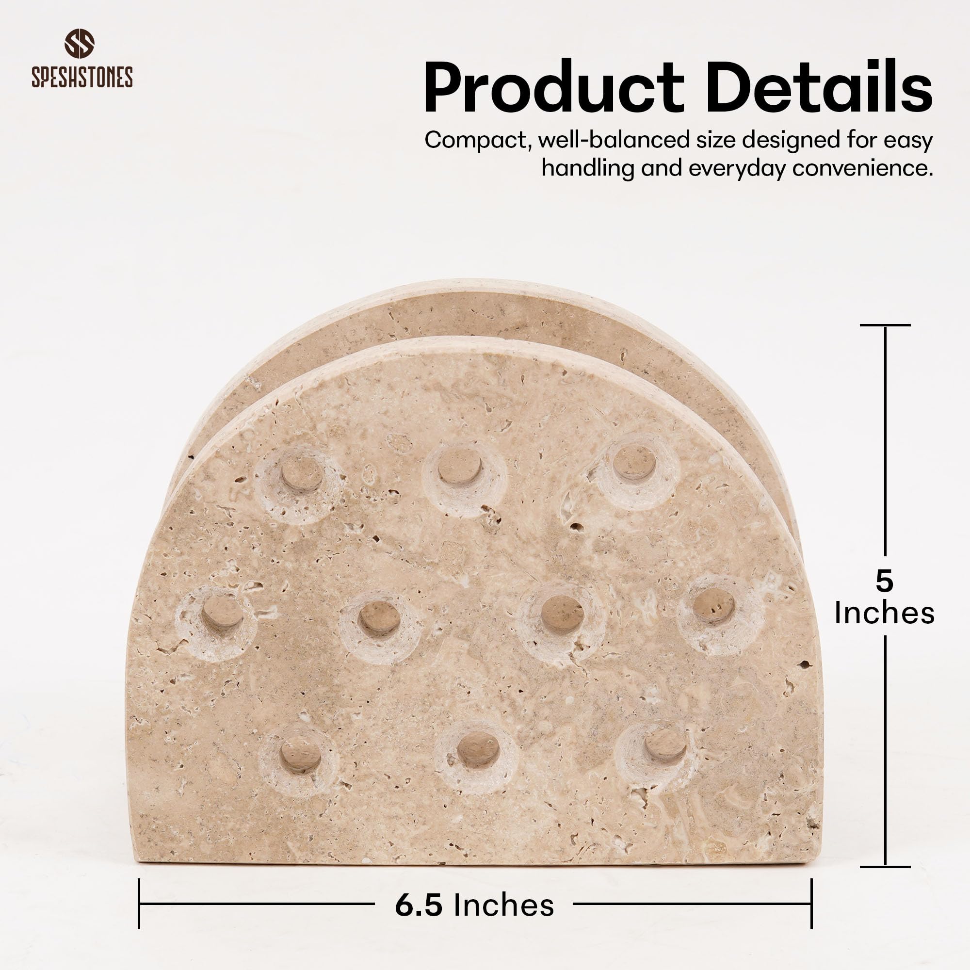 SPESHSTONES Marble Napkin Holder for Table 6.5 Inches Handmade Travertine Paper Napkin Holders for Napkins Everyday - Modern Cocktail Napkin & Tissue Holder for Kitchen Countertop and Bathroom Decor