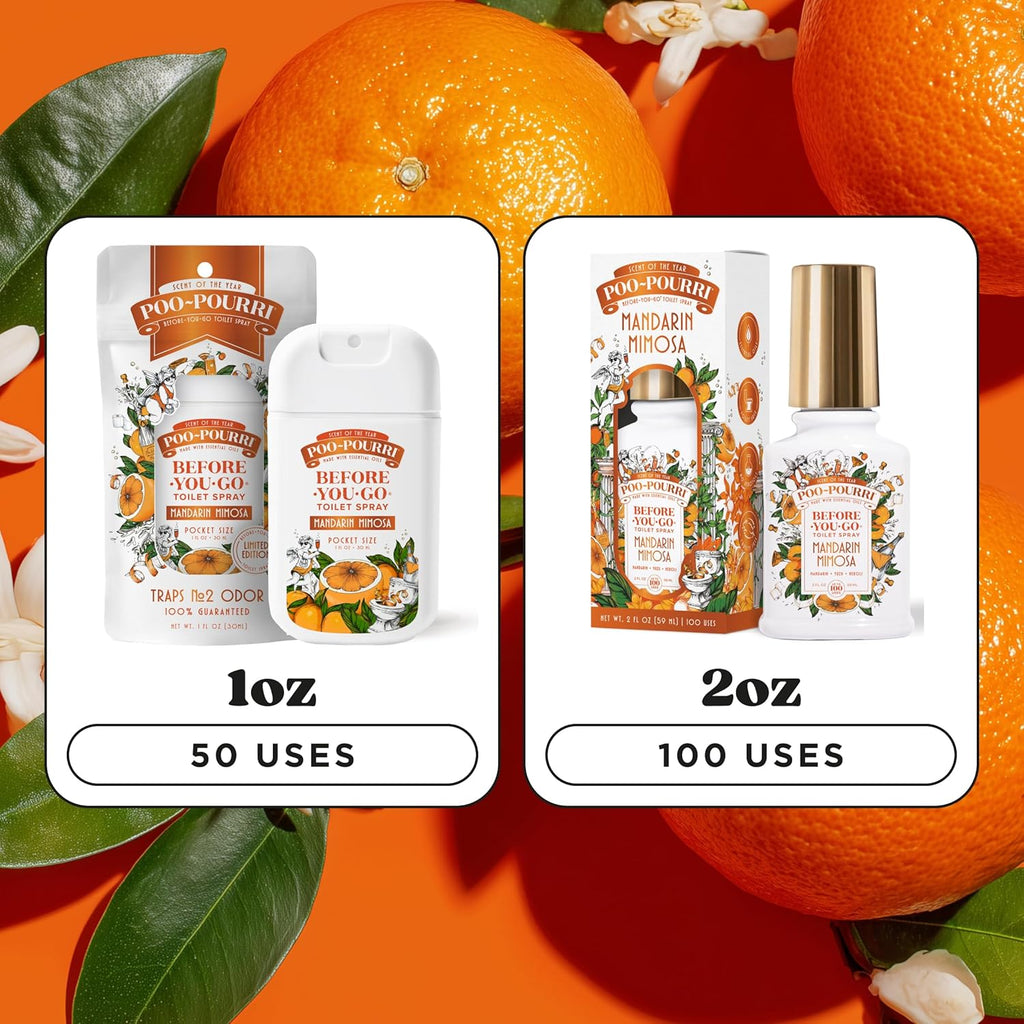 Poo-Pourri Pocket Toilet Spray - Mandarin Mimosa Travel Deodorizer | 1 Fl Oz, Up to 50 Uses, TSA Approved