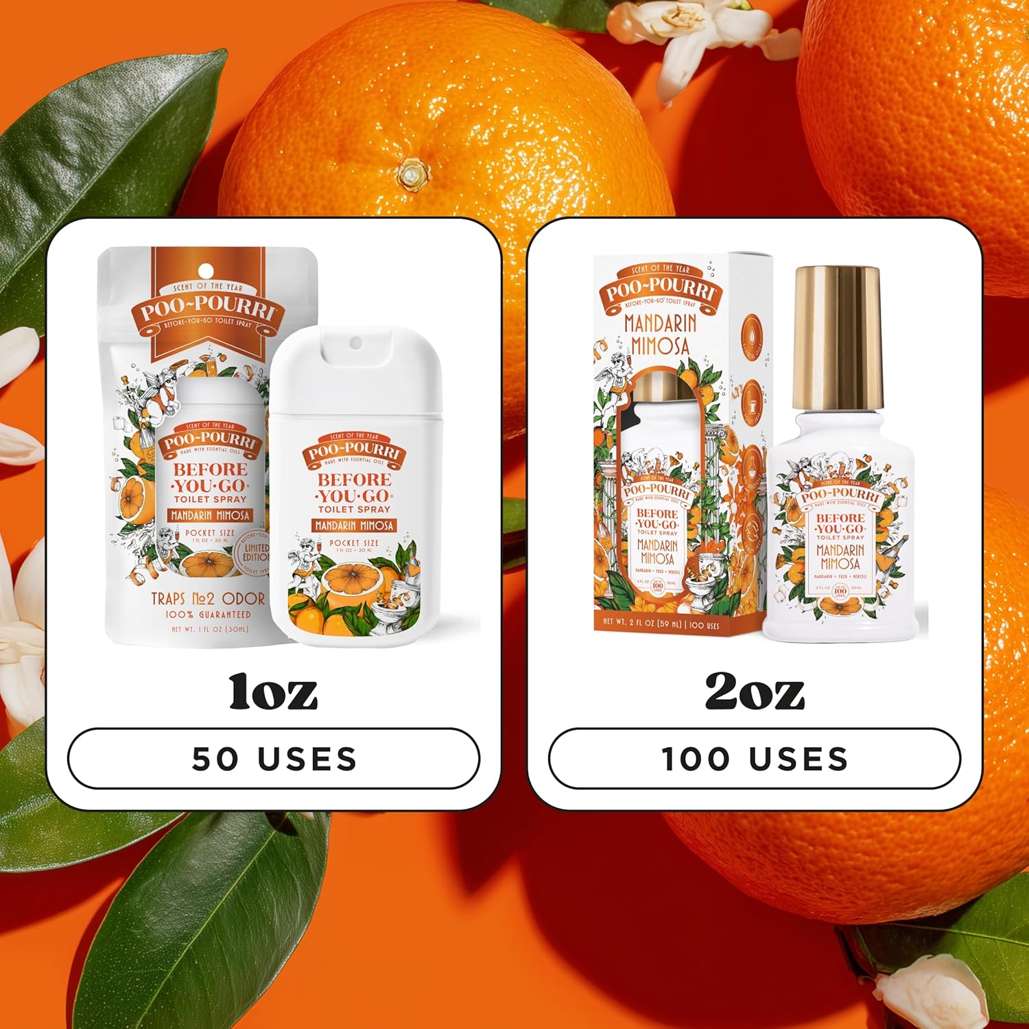 Poo-Pourri Pocket Toilet Spray - Mandarin Mimosa Travel Deodorizer | 1 Fl Oz, Up to 50 Uses, TSA Approved