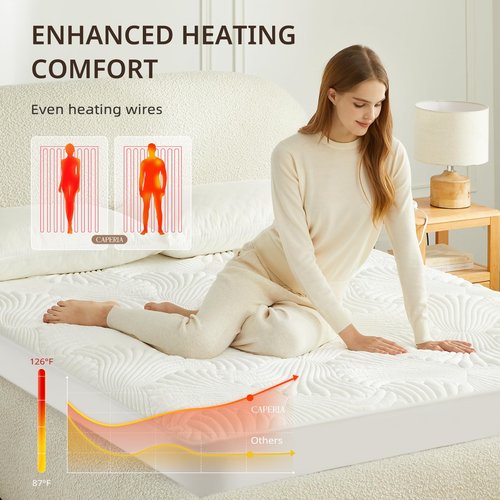 Caperia Heated Mattress Pad Queen, Electric Mattress Pad Bed Warmer with 9 Heat Settings, Memory Function, 1-12 Hours Auto Off, Deep Pocket, Machine Washable, 60"x 80"