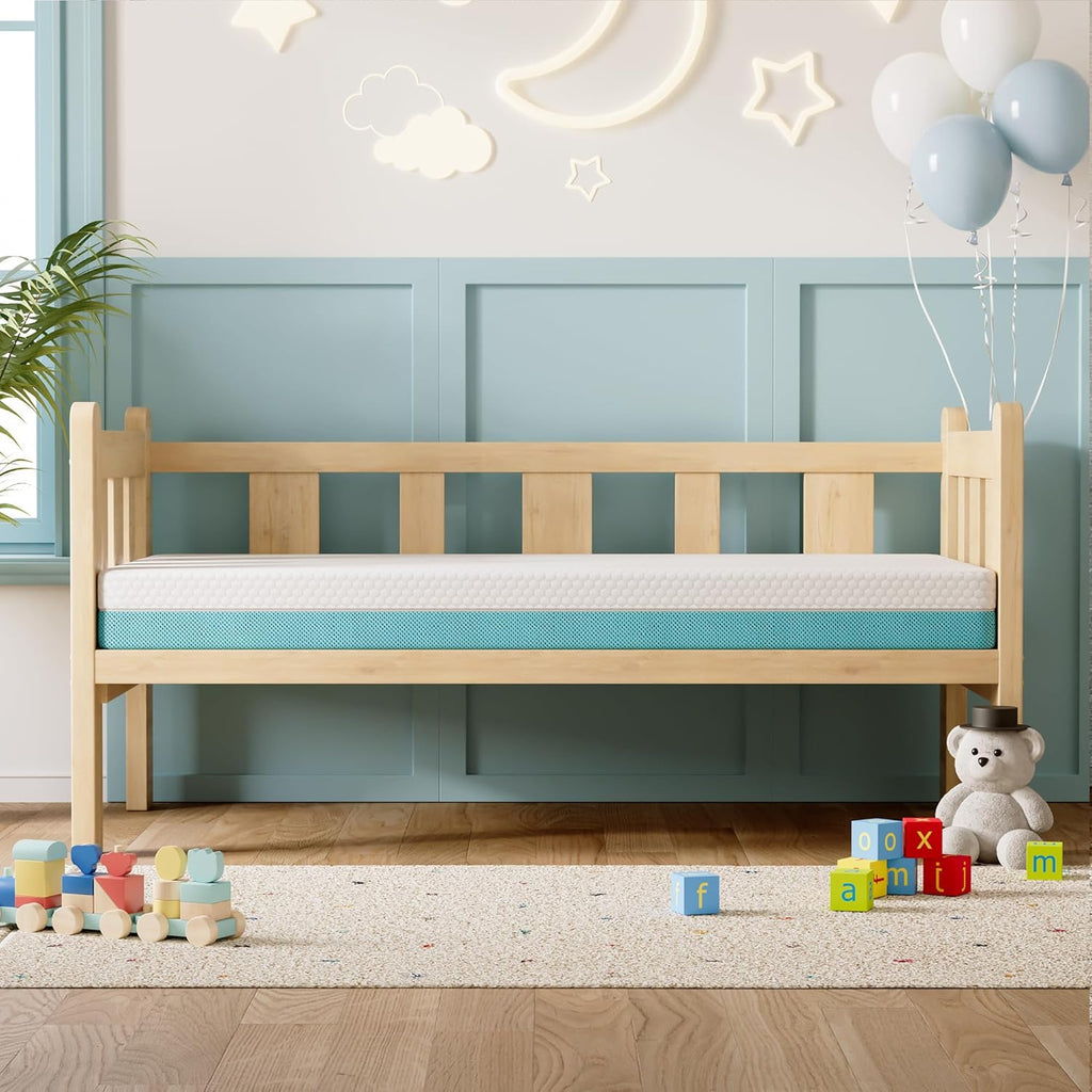 TeQsli Crib Mattress - Memory Foam Toddler Mattress with Breathable Washable Cover | Standard Size 52 x 27.6 x 4.5 Inch