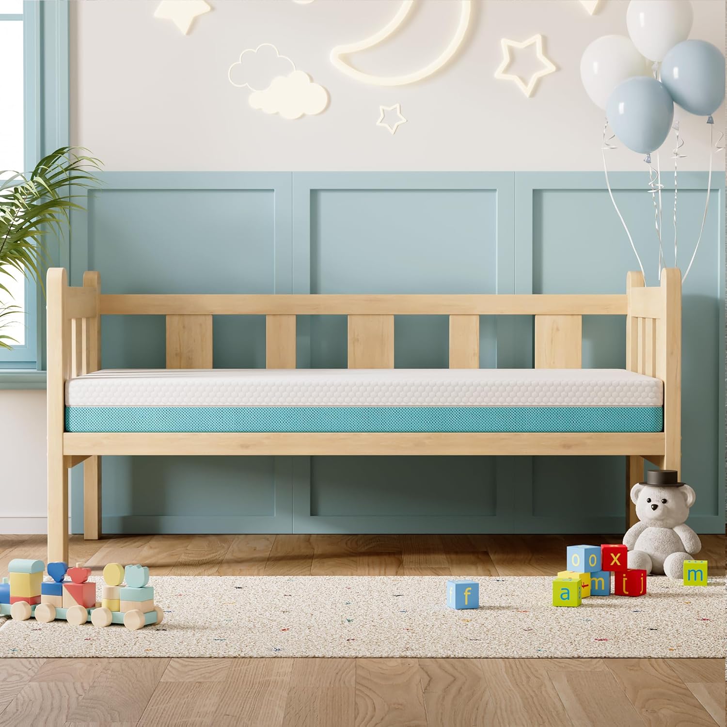TeQsli Crib Mattress - Memory Foam Toddler Mattress with Breathable Washable Cover | Standard Size 52 x 27.6 x 4.5 Inch