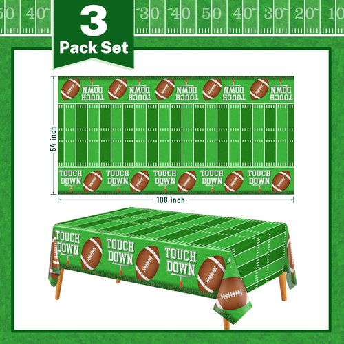 Tifeson Football Party Decorations, 3 Pack Disposable Football Tablecloth 54 X 108Inch Plastic Field Touchdown Table Cover for Game Day Birthday Tailgate Party Supplies