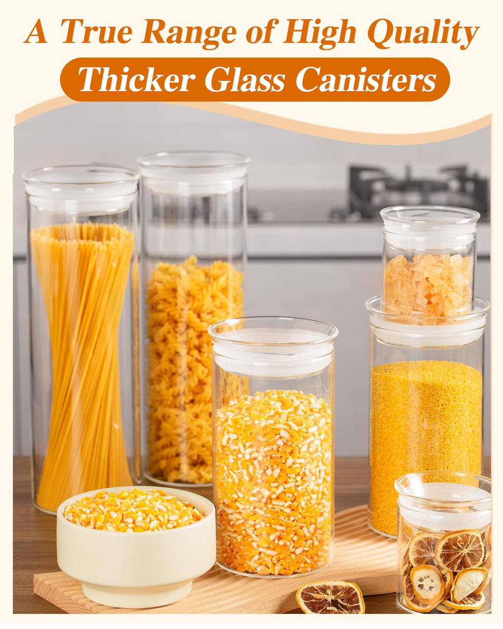 ZENS Modern Glass Food Storage Jars Set of 2, 50oz Clear Glass Canisters with Airtight Lids, Large Container for Kitchen Pantry Pasta, Sugar, Flour, Coffee, Pasta, Tea
