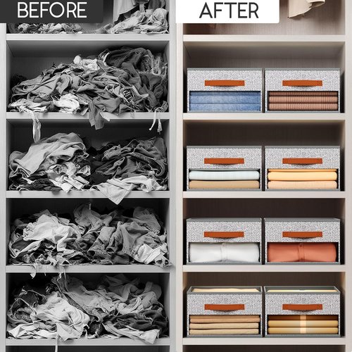 Homsorout Drawer Organizers - 6 Pack Foldable Fabric Pants Organizer with Clear Window & Handles | Light Gray