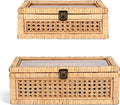 HUAXIN CRAFT H Rattan Decorative Box Set - Rectangular Woven Design with Glass Lid for Stylish Display