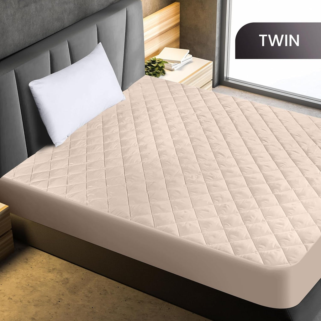 Utopia Bedding Quilted Fitted Mattress Pad - Twin Size, Deep Pocket Protector, Machine Washable (Beige)