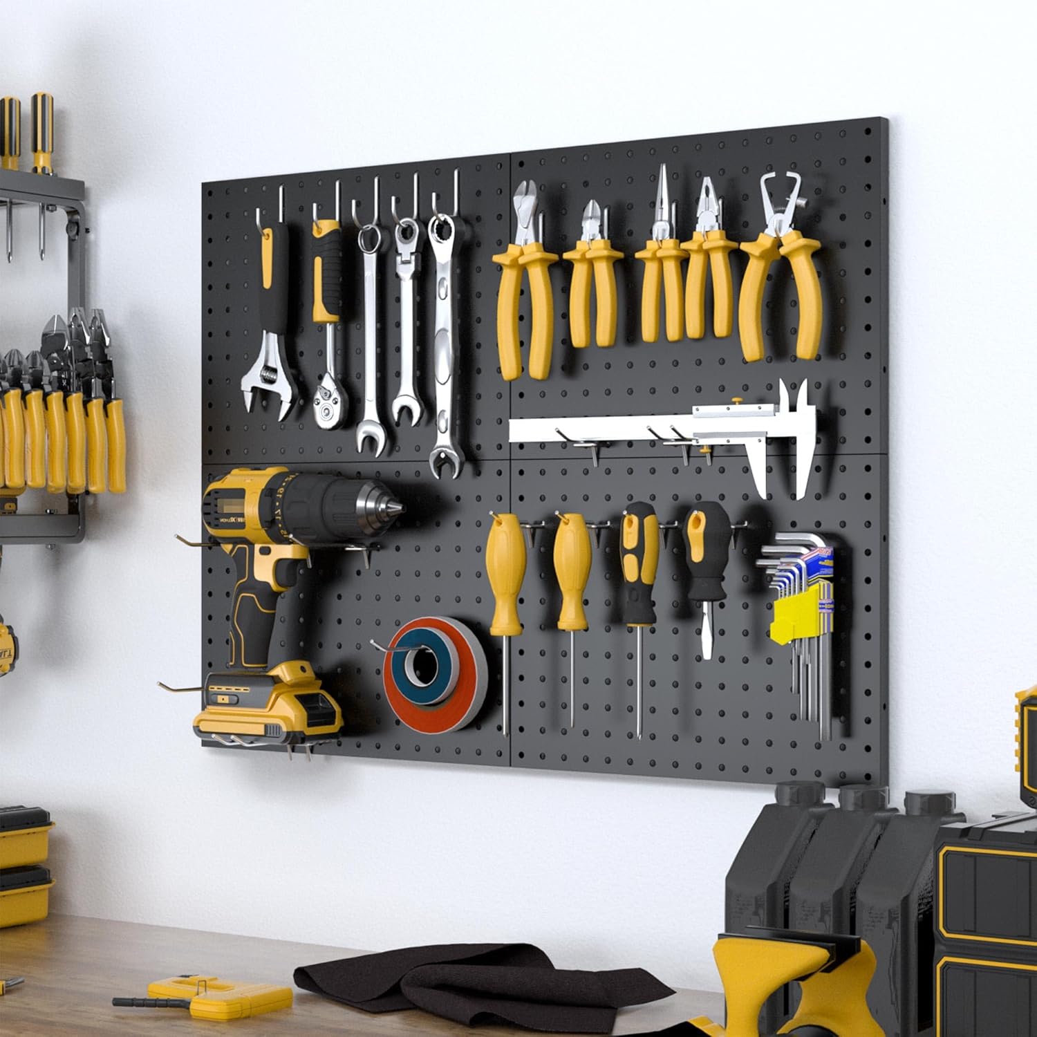 Spampur Peg Board - Heavy Duty Metal Panels with 50 Hooks | Black Wall Organizer for Home & Garage