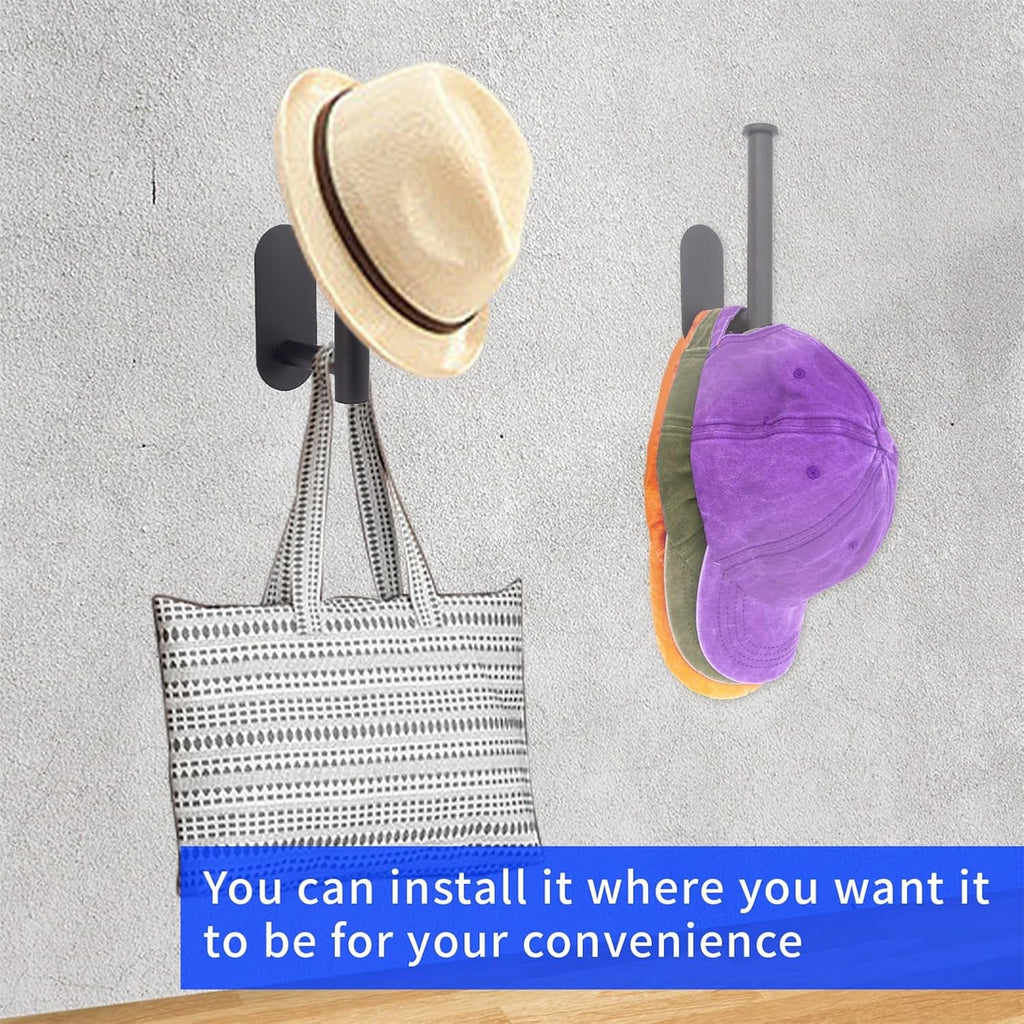 Skiennix Hat Rack - 2 Pack Stainless Steel Adhesive Hooks for Wall | Multi-Function Hat Storage Organizer in Black