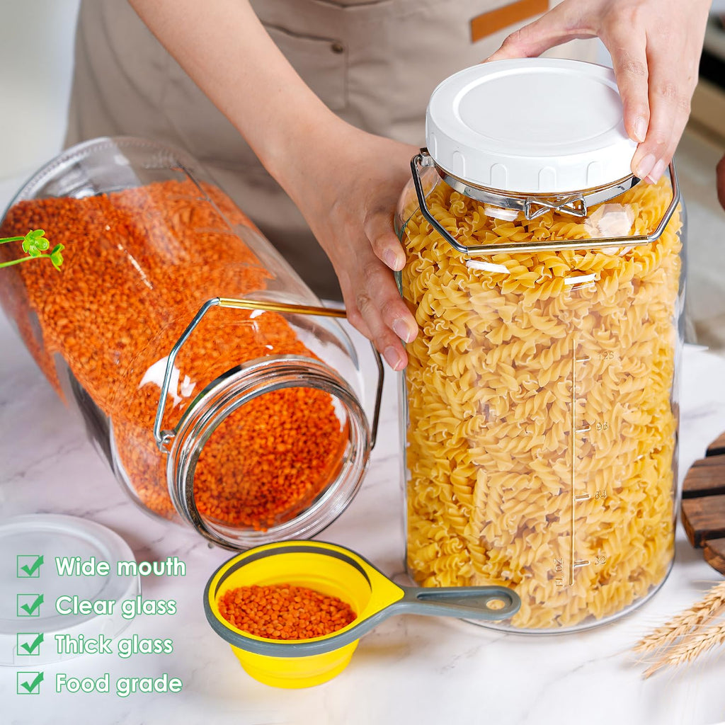 Qianfenie 2 Gallon Glass Jar with Airtight Lid, Wide Mouth Mason Jar with Lids(7600ML), Set of 1, 2 Gallon Large Glass Jar with Lid and Stainless Steel Handle