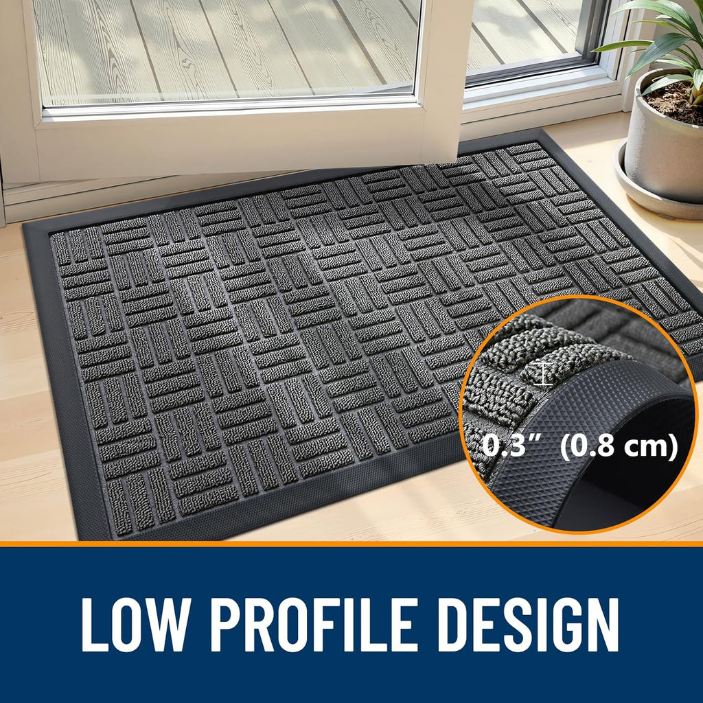 OLANLY Heavy-Duty Front Door Mat - Absorbent Natural Rubber, Non-Slip, 29.5x17 Inches | Grey