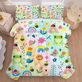 FUYEUN Rainbow Comforter Sets Full Size Cartoon Frogs Bedding Sets for Girls Kids Teens Boys Flowers Butterfly Bees Snails Insects Cute Kawaii Quilt 1 Comforter + 2 Pillow Cases