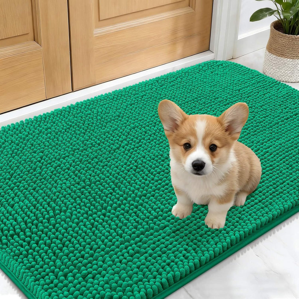 OLANLY Dog Door Mat - Absorbent Non-Slip Mud Mat for Indoor Use | Quick Dry Chenille, 24x16 Emerald Green