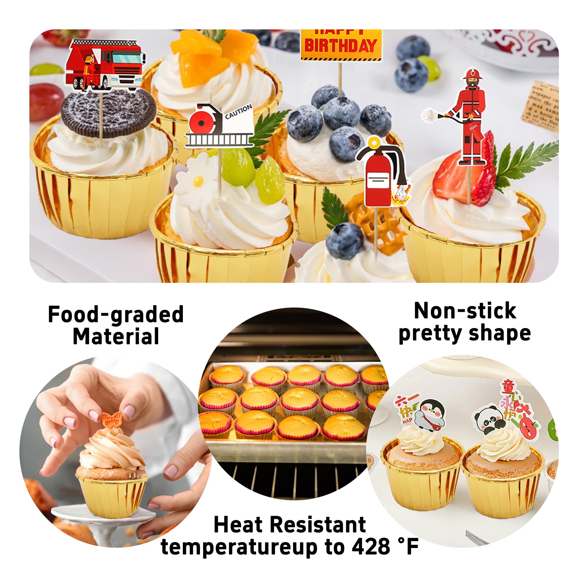 pson 50Pcs 3.5 Oz Cupcake Baking Cups, Disposable Aluminum Metallic Foil Muffin Liners for Baking, Party, Wedding, Holiday(Gold)