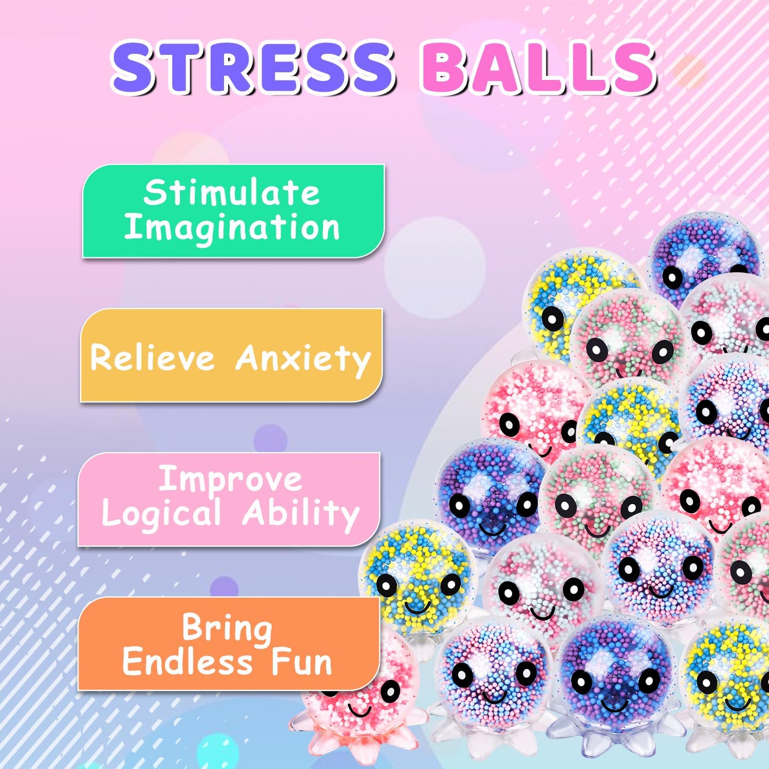 Skiennix Fidget Stress Balls - 12 Pack Cute Octopus Design for Adults | Stress Relief & Party Favors