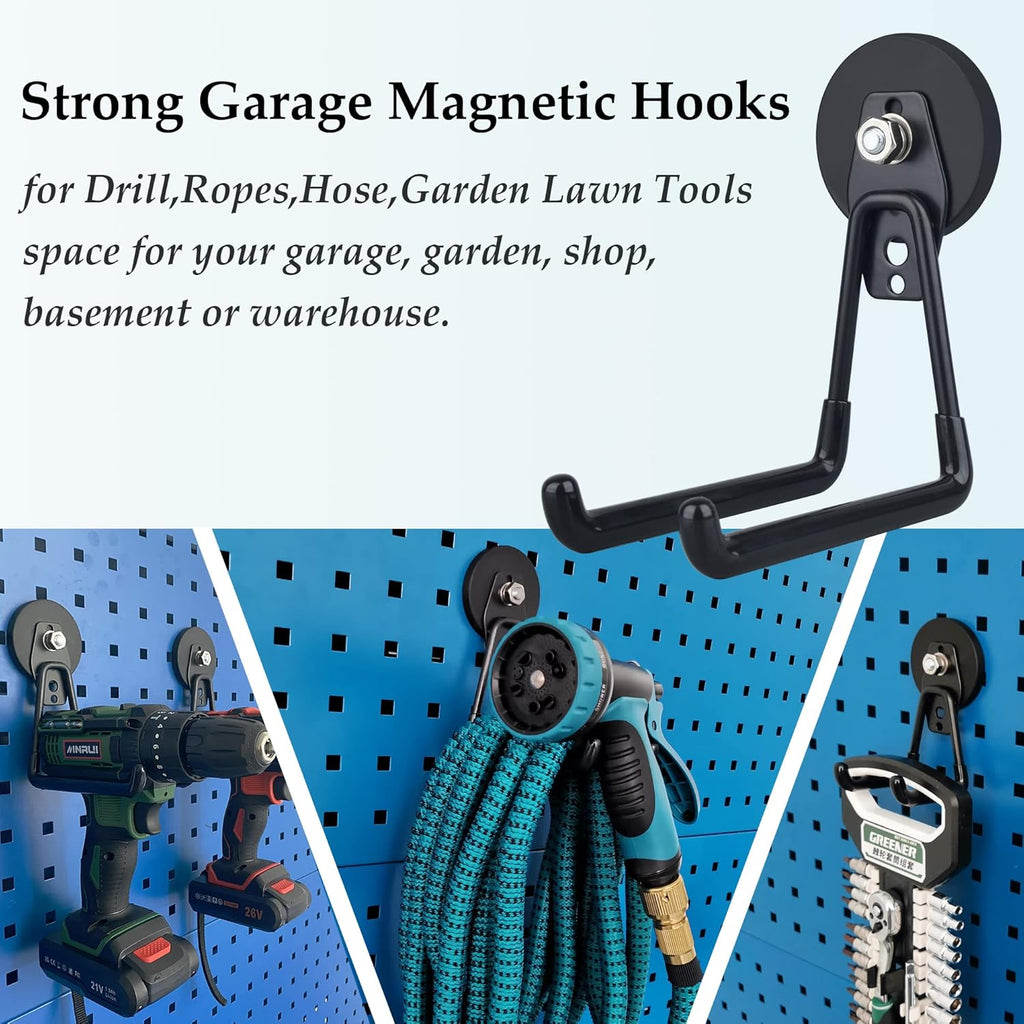 ULIBERMAGNET Magnetic Hooks - Heavy Duty Extra Large Tool Organizers for Workshop | 2 Pack (Black)