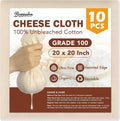 10 PCS Unbleached Cotton Cheesecloth by [Brand Name] - 20x20 Inch Reusable Straining Cloths for Baking & Cheese Making