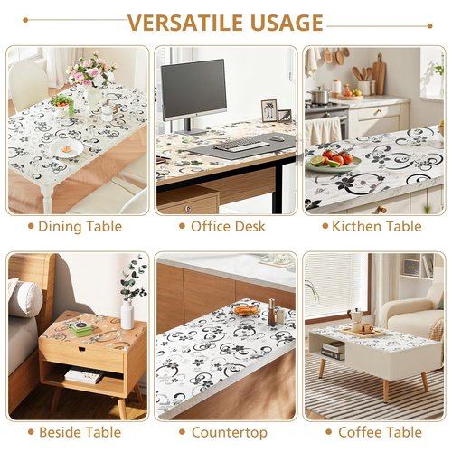 LovePads Floral Table Protector 40 x 72 Inch, 2mm Thick Plastic Table Cover, Waterproof Vinyl Tablecloth Rectangular Desk Protector Mat for Kitchen, Dining Room & Coffee Tabletop