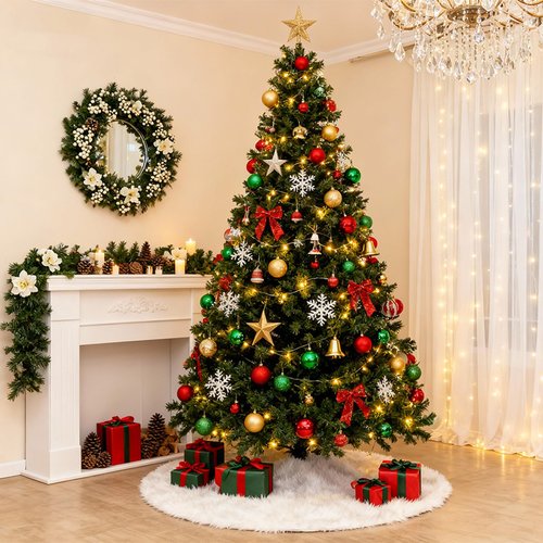 48 Inch Christmas Tree Skirt Large White Faux Fur Plush Xmas Tree Skirts Mat for Merry Christmas Party Holiday Luxury Christmas Decorations Indoor Xmas Home Decor