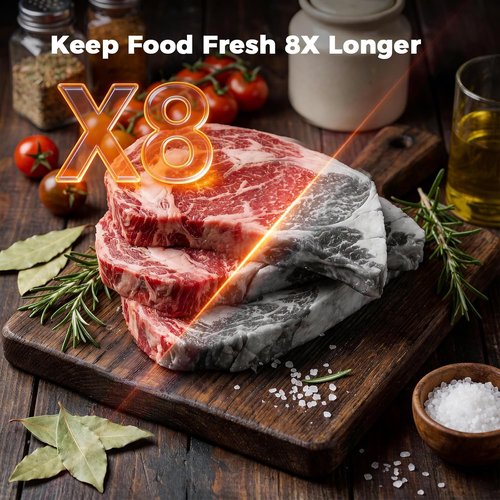Automatic Food Vacuum Sealer Machine - 180W Kitchen Sealer with Hands-Free Suction & Built-in Cutter | Includes 2 Rolls & 10 Bags