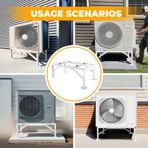 Mini Split Ground Stand for 9000-18000 BTU, Mini Split AC Bracket for Ductless Air Conditioners Heat Pump System,Heavy Duty Condenser Stand Adjustable Length 9.6" to 33.1" Max Load 500Lbs(White)