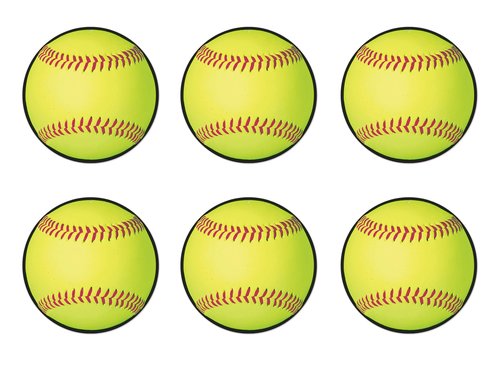 Beistle 6-Piece Softball Cutouts in Yellow, Sports Themed Party Decorations, Game Day Party Supplies, Softball Themed Party Accessories, 10"