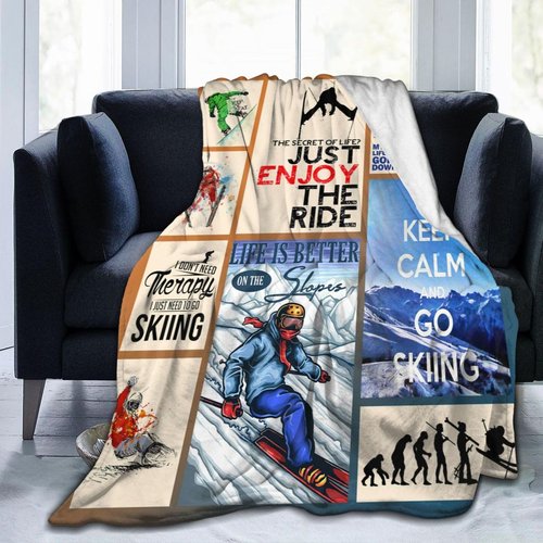 reoqeosy Skiing Blanket Ski Lovers Throw Blankets Cozy Plush Flannel Skiing Sports Blanket Gifts for Girls Boys Women Men 50"x40"