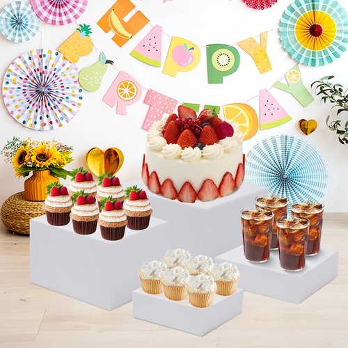 Buffet Risers, Acrylic Food Risers for Buffet Table, 8Pcs Buffet Table Risers with Mini Signs, Food Service Risers Display Stands Risers with Hollow Bottoms, 6" 6.5" 7" 8'' Risers for Buffet Jewelry